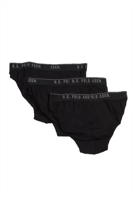 Pamuklu Lastik Detaylı Erkek Slip 3 Lü Paket Us. POLO 83057 - Siyah-Siyah-Siyah